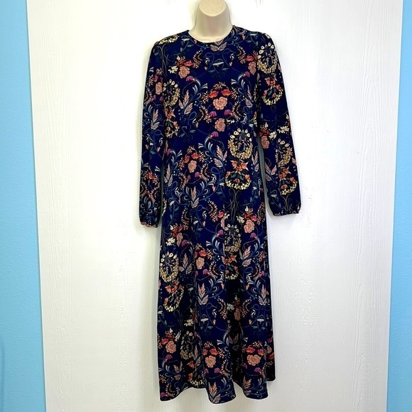 I. Madeline Dresses & Skirts - I.Madeline - Navy Garden Splendor Floral Midi Long Sleeve Dress Size Medium